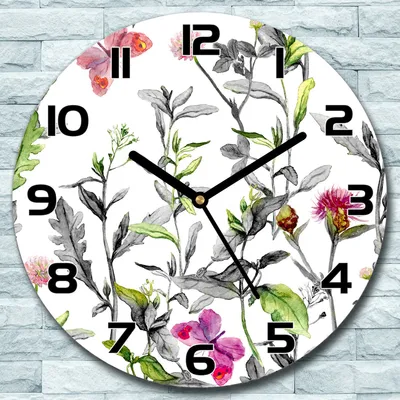 Produktbild von Wanduhr aus Glas Rund fi 30 Wiesenblumen Floral Quarz Deko Schlafzimmer Büro