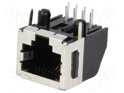 Immagine prodotto di 1 connettore RJ45, categoria 3, 8 pin, schermato, con sistema di blocco per montaggio a pannello, codice prodotto: 5555141-1, connettore RJ
