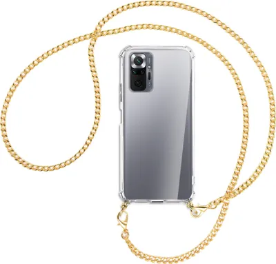 Produktbild von Handykette Backcover-Schutzhülle mit Band (Metall goldfarben) für Xiaomi Redmi Note 10 Pro / Pro Max - goldfarbene Kette