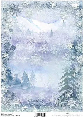 Immagine prodotto di Carta di riso A4 per decoupage ITD-R1518 inverno, fiocchi di neve, montagne, foresta