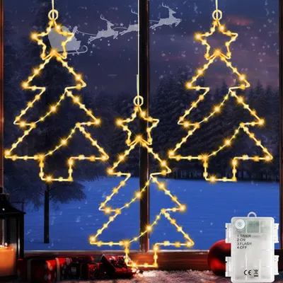 3er-Pack Weihnachtsstern-Lichter mit Timer, 60 LEDs, warmweiß