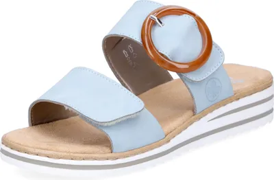Obrázok produktu pre Dámske mule Rieker na podpätku so zapínaním na suchý zips V0692, veľkosť:42 EU, farba:modrá