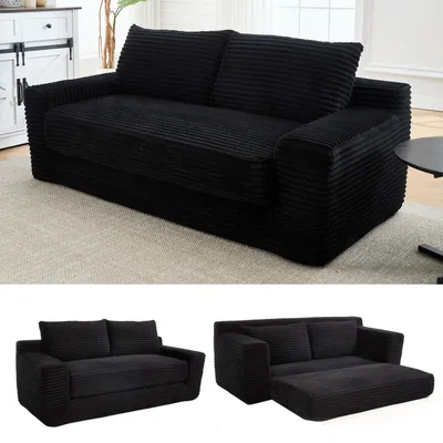 Produktbild von Zweisitzer-Sofa mit Memory-Schaum – kein Aufbau erforderlich, 2-in-1-Funktion, Cordbezug – kompaktes Sofa für kleine Räume, Wohnungen, Schwarz