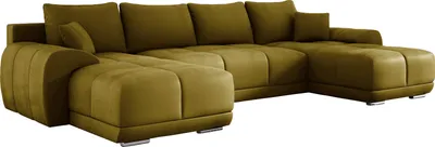 Obrázek produktu pro Rohová sedací souprava SCARLO U s funkcí spaní 180x360 cm, sedací souprava ve tvaru U s lůžkovou skříní, čalouněný roh, obývací část, pohovka XXL, sametová látka - žlutá MH48