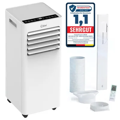 Produktbild von JUNG KIWI KAC-7910 3in1 Mobile Klimaanlage 9000BTU Klimagerät mobil, 990W, Luftkühler, Ventilator, mit Fernbedienung, leise & energieeffizient 65dB
