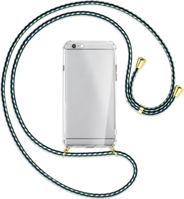 Produktbild von Handykette Backcover-Schutzhülle mit Band (Metall goldfarben) für Apple iPhone 6 Plus - grün/blau/weiß