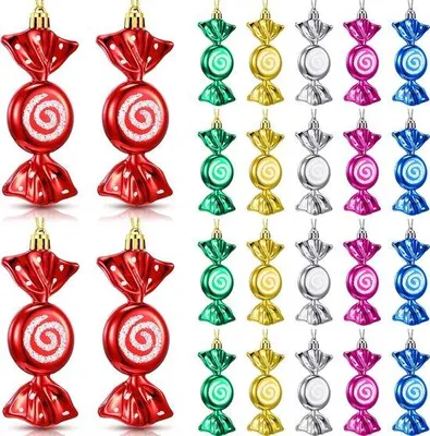 Produktbild von 24 Zuckerstangen-Dekorationen zum Aufhängen - Höhe: 9 cm - Weihnachtsbaum-Dekorationen - Weihnachtsdekoration - Zuckerstangen - Kunststoffkugeln, bemalt - Zuckerstangen-Ornament - Weihnachts-Hängeornamente - Für die Dekoration des Weihnachtsbaums - Kunststoff - Bunt