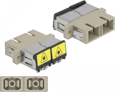Produktbild von DeLOCK LWL Kupplung mit Laserschutzklappe SC Duplex Buchse zu SC Duplex Buchse Multimode beige, SC/SC, Beige, Multi-Modus, Kunststoff, Keramik, OM2