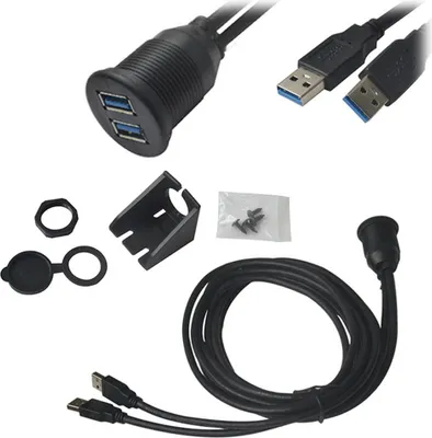 Produktbild von Q73C Dual USB 3.0 Verlängerungskabel – 2× USB-Stecker auf Buchse, 1 m, Einbaukabel fürs Auto Armaturenbrett