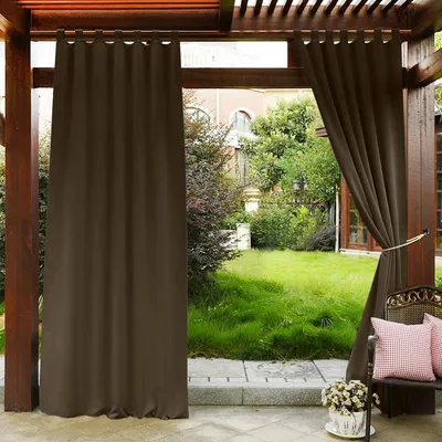 Produktbild von Außen Vorhang Wasserdicht Blickdicht Gardine Outdoor Vorhänge Schlaufenschal für Terrasse Balkon Garten Hof, 132x183cm, Braun