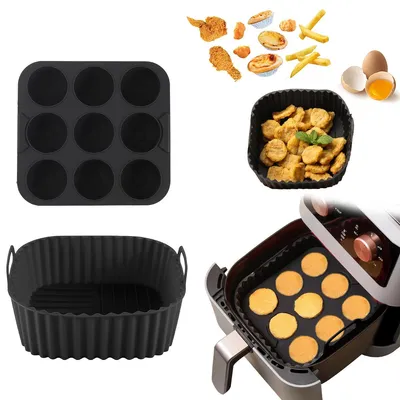 Produktbild von Heißluftfritteusen Zubehör - 2 Stück Silikon-Backformen - mit Cupcake-Förmchen - Antihaftbeschichtet - Wiederverwendbar - Für Airfryer