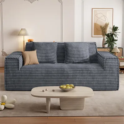 Produktbild von Aivermeil 2-3 Sitzer Sofa aus Cord montagefreies All-in-One Cloud-Sofa mit zwei Kissen geeignet für Wohn- und Schlafzimmer, Grau