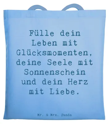 Produktbild von Mr. & Mrs. Panda Schultasche Spruch Leichtigkeit im Leben - Sky Blue - Geschenk, Glück, positive Energie, Motivation, Zitat, Shopping Tasche, Jutebeutel, festivaltasche