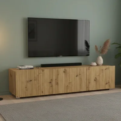 Obrázek produktu pro RAVIO TV lowboard Kolder 150 cm RTV skříňka závěsná nebo stojící HiFi skříňka s žebrovanými čely (dub Artisan)