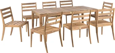 Produktbild von BELIANI Gartenmöbel Set Hellbraun es Akazienholz Rustikaler Stil Rechteckiger Gartentisch mit 8 Stühlen Outdoor Terrasse Garten Holzmöbel