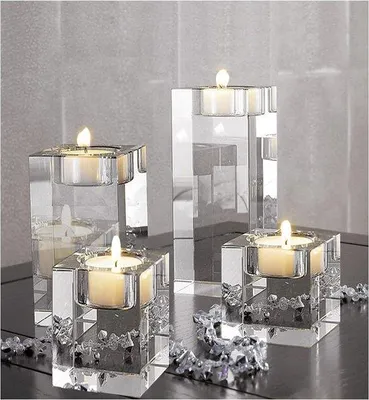Produktbild von Famanu Teelichthalter Eleganter Kristall - 5 cm x 5 cm x 6/8/10/12 cm
