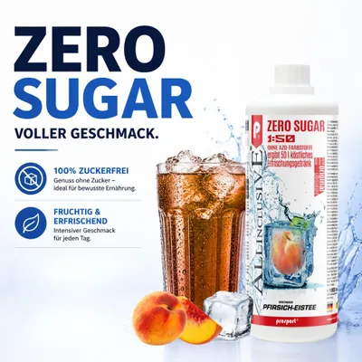 Produktbild von Prosport Allinclusive® Pfirsich-Eistee 1000ml – ZERO SUGAR Sirup mit Vitaminen – Premium Getränkekonzentrat 1:50 ergibt 50 Liter Fertiggetränk
