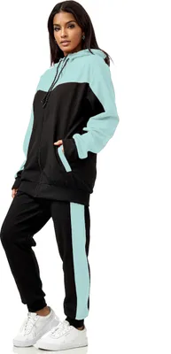 Produktbild von Damen Trainingsanzug | Jogginganzug mit Kapuzenjacke 0986 Schwarz Mint 3XL