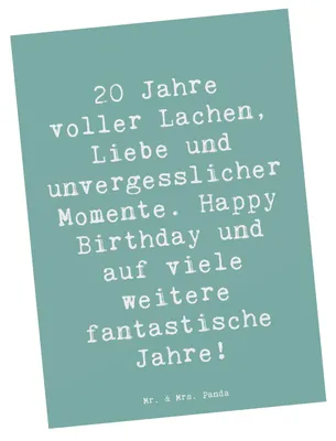 Produktbild von Mr. & Mrs. Panda Postkarte Spruch 20. Geburtstag Feiern - Meeresbrise - Geschenk, Postkarten, Jubiläum, Geburtstagsgruß, liebevoll, Alter, Ansichtskarten, Freundschaft