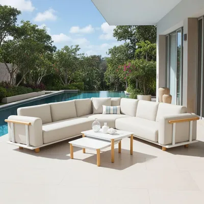 Produktbild von Lesli Living Eck-Lounge-Set "Mezio" Beige/Holzoptik 274x274 cm