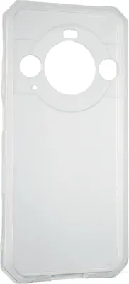 A transparent phone case is shown against a white background.