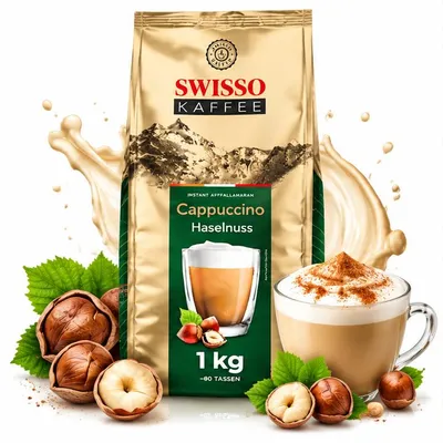 Produktbild von SWISSO KAFFEE Cappuccino Haselnuss 1 kg Instant Kaffeegetränk Getränkepulver