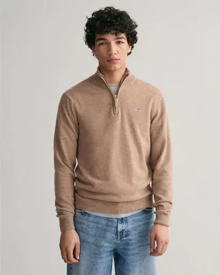 Obrázok produktu pre Gant Superfine Lambswool Half Zip Jumper Brown L Muži Brown L
