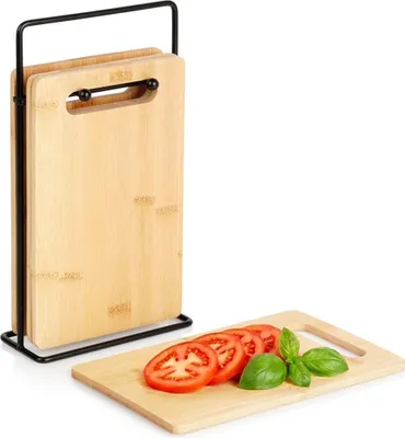 Image de Vilde | Planches à découper - 5 pièces - Planche de service - 22x14 cm - Planche de cuisine en bambou - avec support