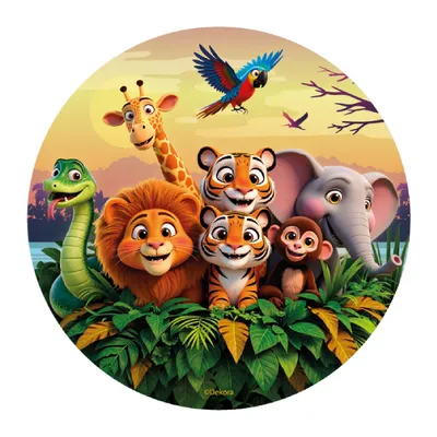 Produktbild von Dekora, Essbarer Tortenaufleger Dschungel-Tiere, Tortendeko für Kindergeburtstag, Zuckerfreies Esspapier für Kuchen & Torten, Safari Design, Glutenfre