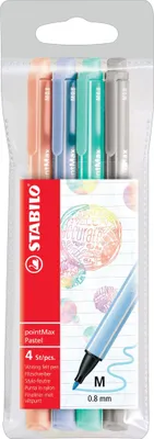 Obrázek produktu pro Plstící pera - STABILO pointMax - balení 4 ks - pastelové barvy - světle kobaltová modrá, ledově zelená, světle růžová, světle šedá