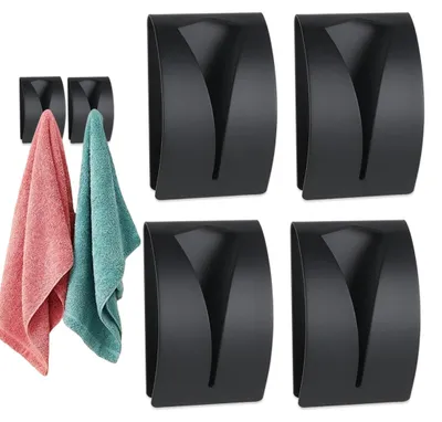 Produktbild von 4-teiliges Set Geschirrtuchhalter, kein Bohren erforderlich, selbstklebend, Küchenhandtuchhalter, Wandhaken aus Edelstahl, schwarz, für Bad und Haushalt