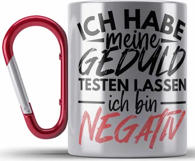 Produktbild von Trendation - Ich Habe Meine Geduld Testen Lassen Lustige Edelstahl Tasse Karabiner Geschenk Witziger Spruch Kollege Kollegin Geschenkidee (Rot)