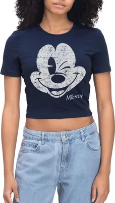 Produktbild von Mickey & Minnie Retro Mickey Mouse Zwinkernd Crop Top, M, Light Navy