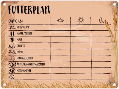Produktbild von Metallschild mit Futterplan für Pferde Motiv Blechschild Schild Dekoration