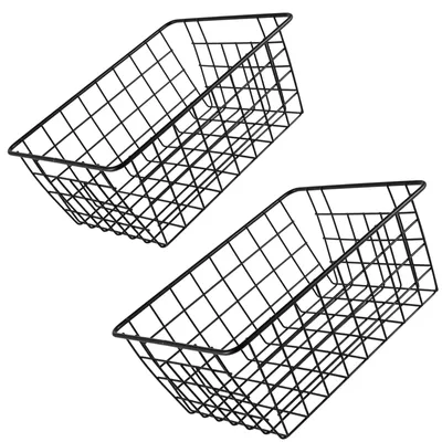 Productafbeelding van 2 zwarte draadopbergmanden - metalen organizer voor voedsel en snacks