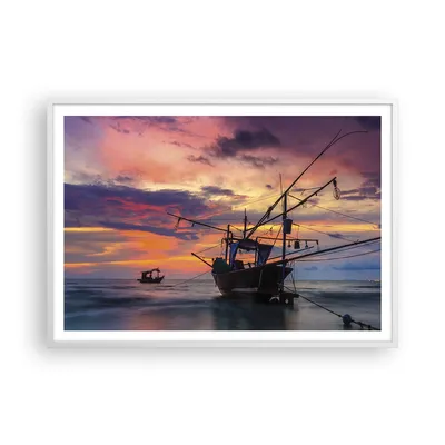 Produktbild von Gerahmtes Poster - Weißer Rahmen - Asien Boot Kutter - 100x70 cm - Wand Bild - Wanddeko - Wandbilder - Kunstposter - Wandposter - Bilderrahmen - Bilder - Kunstdruck - Wandbild - P2WAA100x70-4144