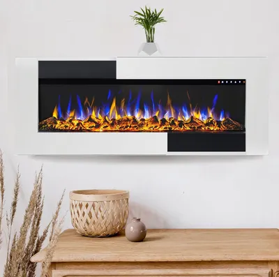 Produktbild von Glow Fire Elektrokamin 'Tetris 36' | Multicolor LED Wandkamin in weiß mit Heizung (1600 W) | HxBxT: 52,5x117,7x22,3 cm