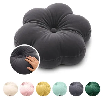 Produktbild von MEBLE ODNOWA, Dekoratives Kissen, Zierkissen, Blumenform, Dekokissen Blume, Grau, ⌀ 40cm, Samt, Velours, Strapazierfähig, Maschinenwaschbar