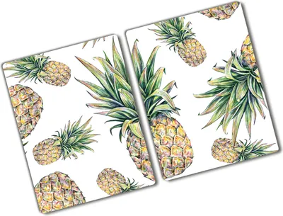 Produktbild von Tulup Glas Herdabdeckplatte - 2x40x52 cm - Glaskeramikkochfeld-Abdeckung Spritzschutz Glasabdeckplatte Kochplattenabdeckung und Schneidebrett - Zweiteilig - Essen & Getränke - Ananas - Grün