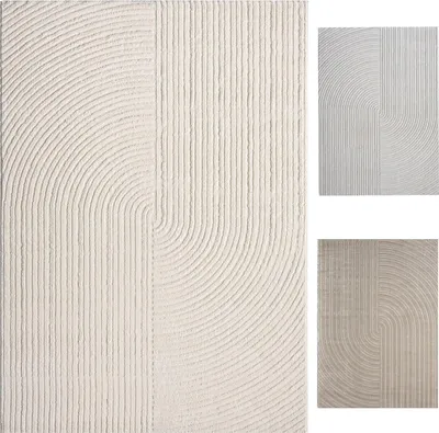 A collage of three rugs with a textured geometric pattern.
