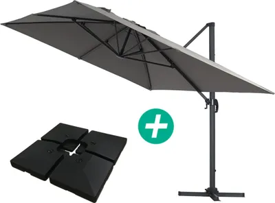Produktbild von Ampelschirm aus Alu "Sun 4" - Rechteckig - 3 x 4 m - Grau - Platten zur Beschwerung inbegriffen