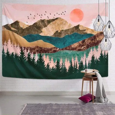 Image de Tapis Famanu représentant un paysage avec un coucher de soleil - 150 x 130 cm