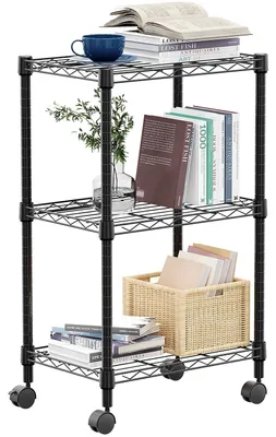 Zdjęcie produktu dla Elzusha - Mobilna półka magazynowa z 3 poziomami, metalowa, 30x45x75,7 cm, czarna