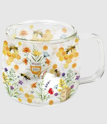Produktbild von doppelwandiges Teeglas Bienenliebe, 400 ml, Bienen, Honig, Blumen, Teetasse, Kaffeebecher