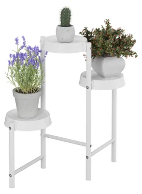 Produktbild von Pflanzenständer, 3 Ablagen, Metall und Kunststoff, H x B x T: 61 x 55 x 30 cm, für den Innenbereich, Blumenständer, weiß