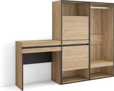 Produktbild von Konsolentisch, Flurtisch, 190x35x145 cm, mit Schublade, Schuhschrank, Offener Kleiderschrank, Eiche