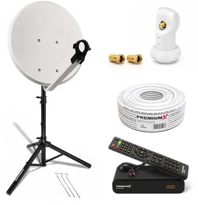 Produktbild von PremiumX Camping SAT Anlage 60cm Antenne Single LNB Kabel Stativ Receiver