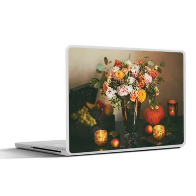 Produktbild von MuchoWow® Laptop Aufkleber Sticker Cover Stilleben - Kürbis - Kerzen 31x22.5 cm - Laptop-Deko