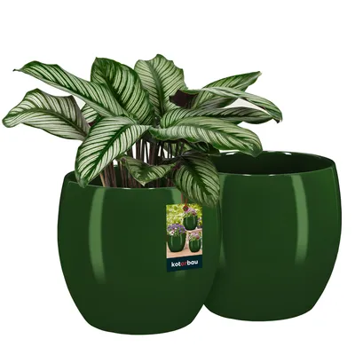 Zdjęcie produktu dla KOTARBAU® Donica Doniczka Osłonka Ceramiczna Szkliwiona Zielona 21 CM Zestaw 2 SZT