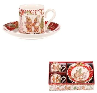 Obrázok produktu pre Autronic Hrnečky s podšálky - porcelán dárkový set po 2 kusech vánoční (POR001-3)